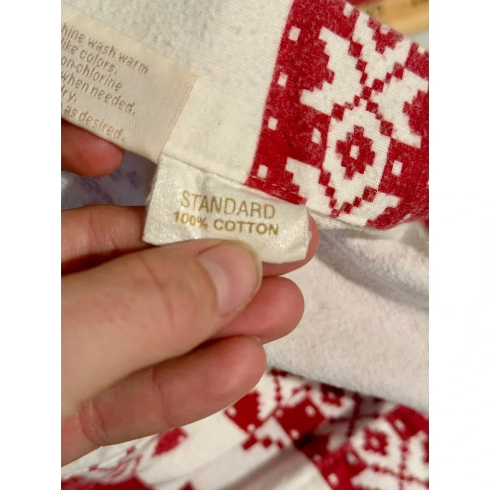 Eddie Bauer Home Flannel Pillowcases Red White‎ Reindeer Fair Isle Set of 3